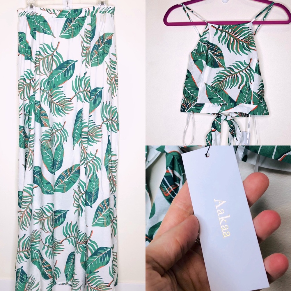 AAKAA Halter Crop Top / Skirt Set Large Tropical